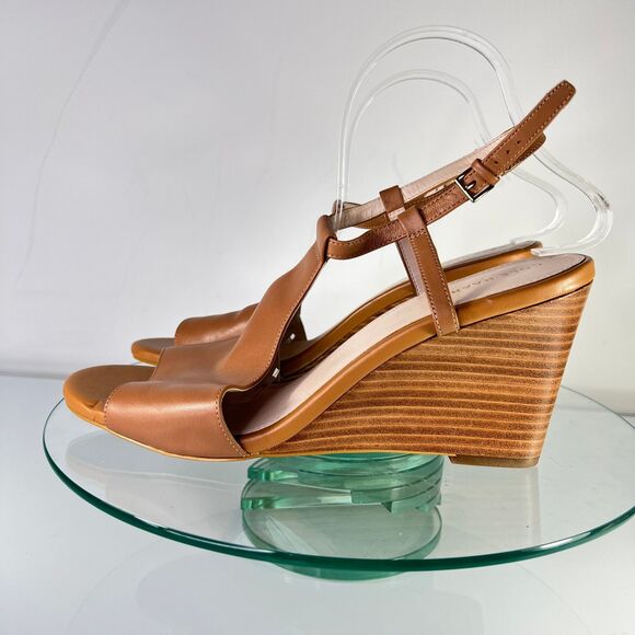 Cole Haan Maddie Wedge Sandals Brown Leather Ankle Strap W14236 open toe - Picture 4 of 9